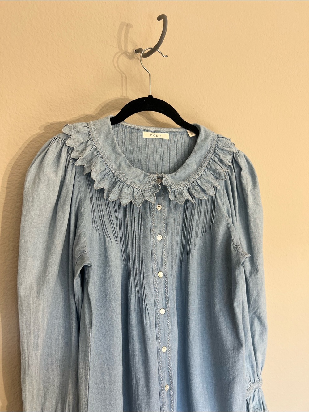 Doen Wing mini shirt dress in Parisian Chambray blue cottage core romantic M - Picture 7 of 16
